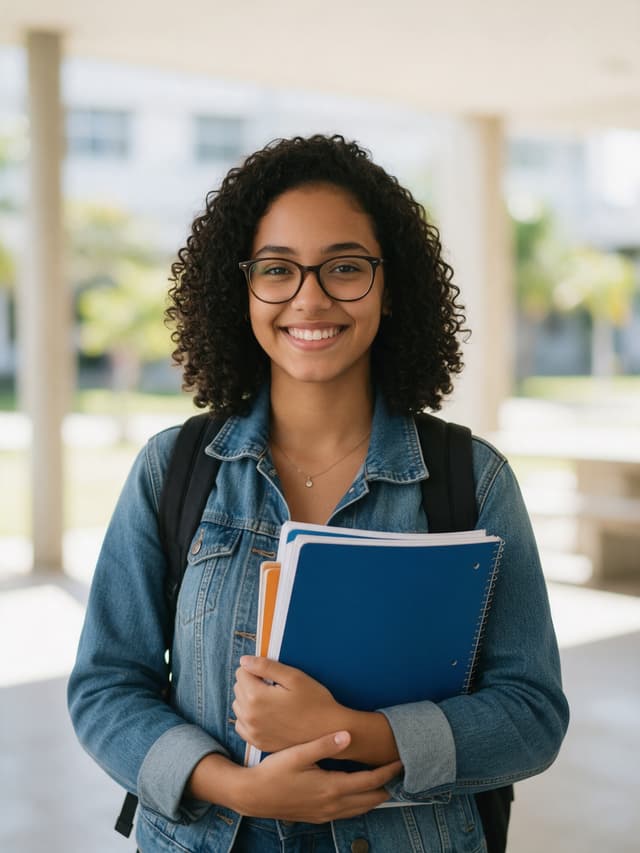 Estudante universitária com livros